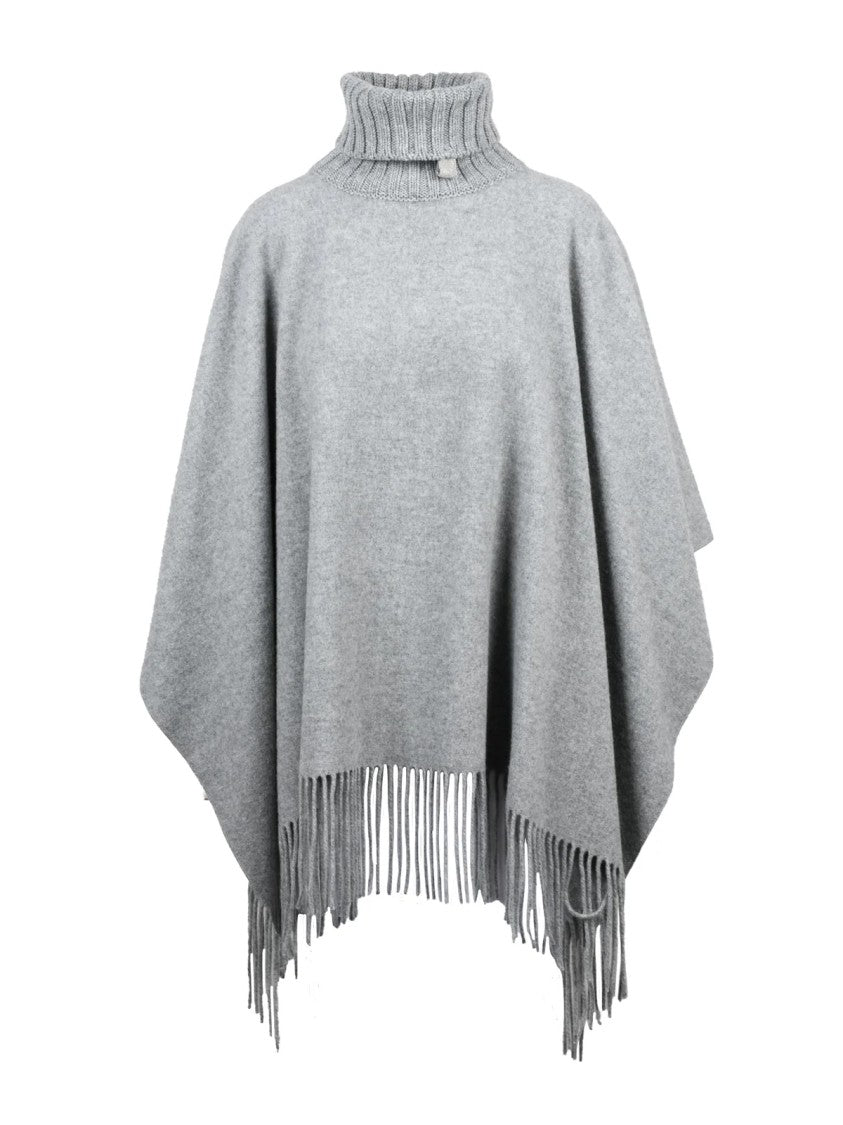 Fabiana Filippi Grey Virgin Wool-Blend Enveloping Poncho