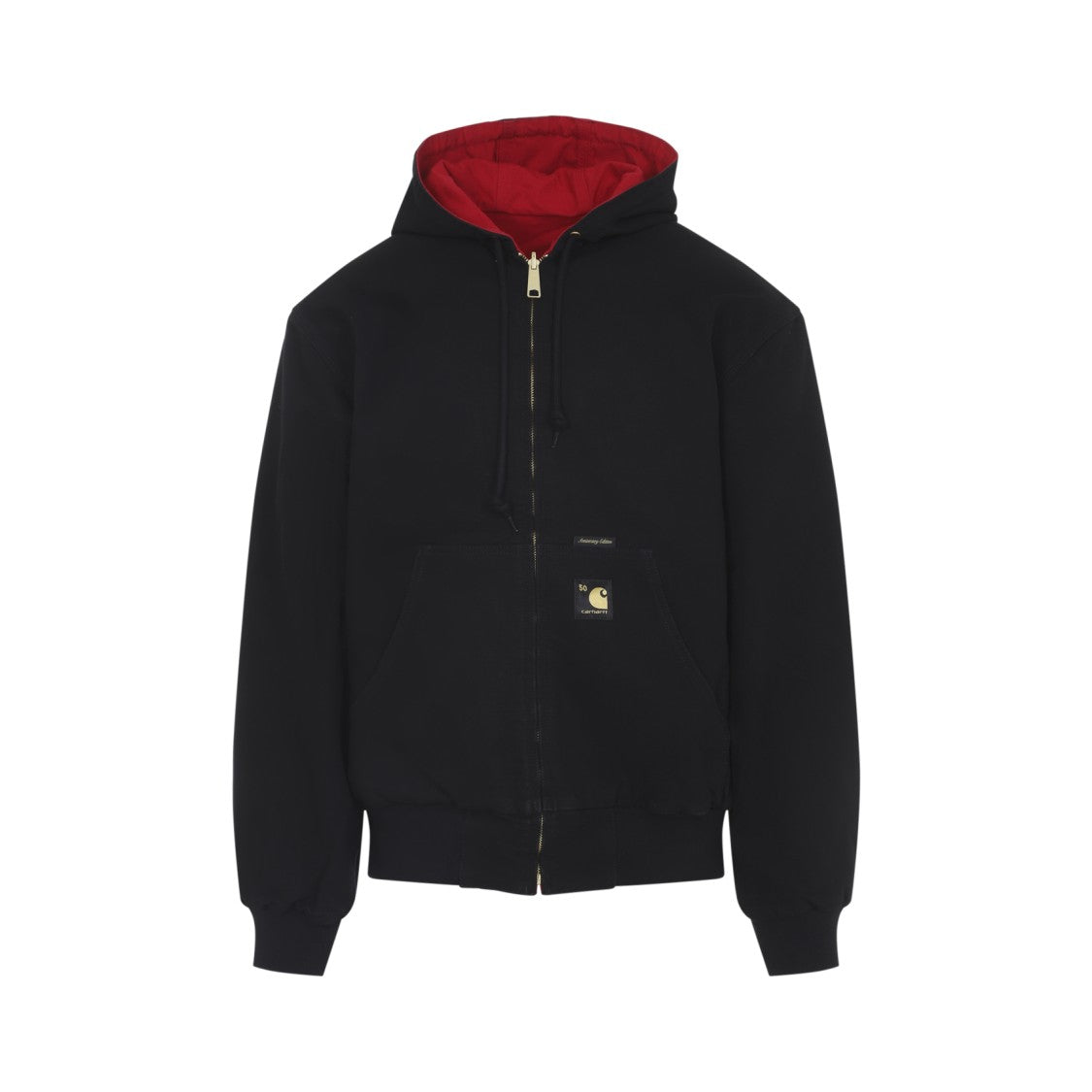 Carhartt Wip Reversible Black And Red Casual Jacket With Zip Front And Kangaroo Pocket
