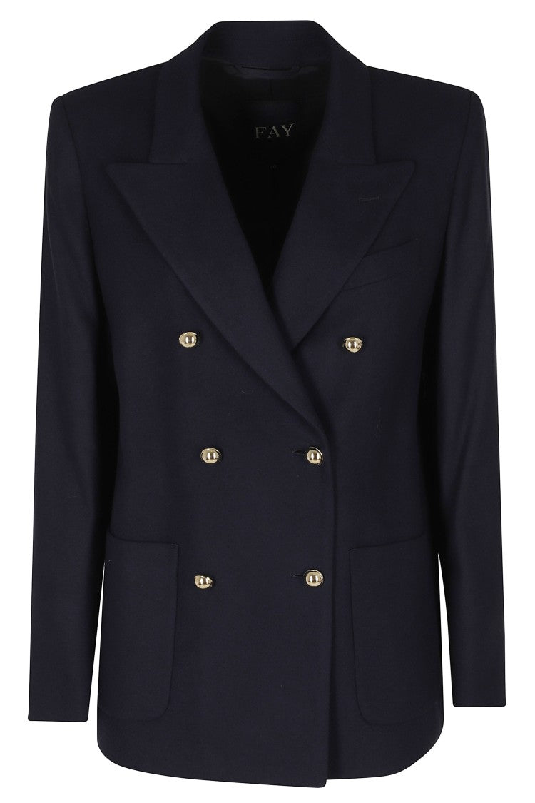 Fay Blue Double-Breasted Corduroy Viscose-Blend Blazer