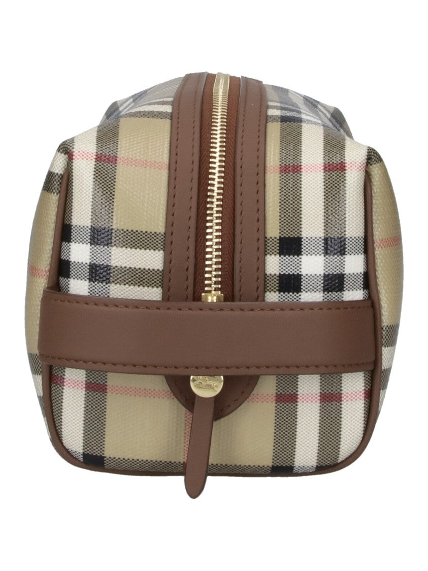 Burberry Beige Check Canvas Zip Pouch