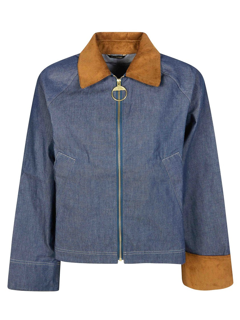 Barbour Cropped Corduroy Collar Denim Jacket