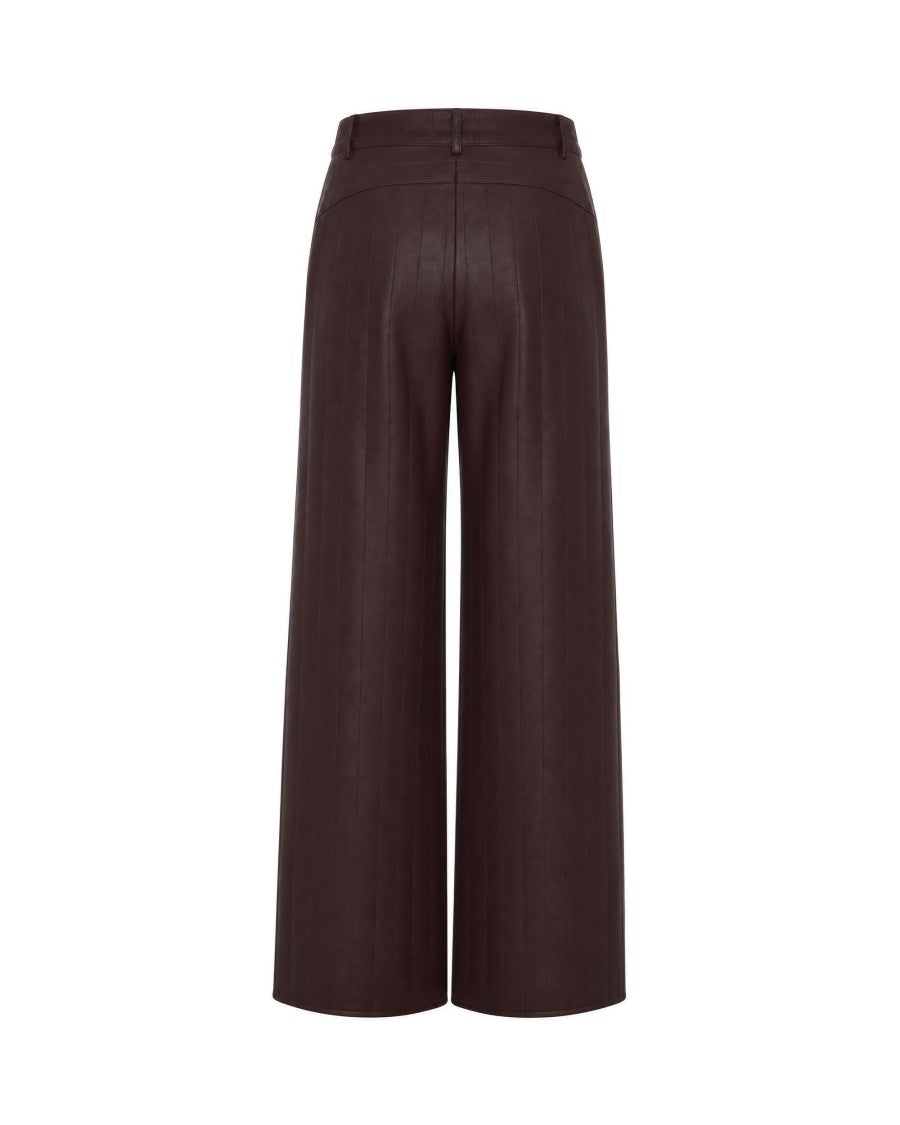 Patrizia Pepe Dark Brown Faux Leather Wide-Leg Pants