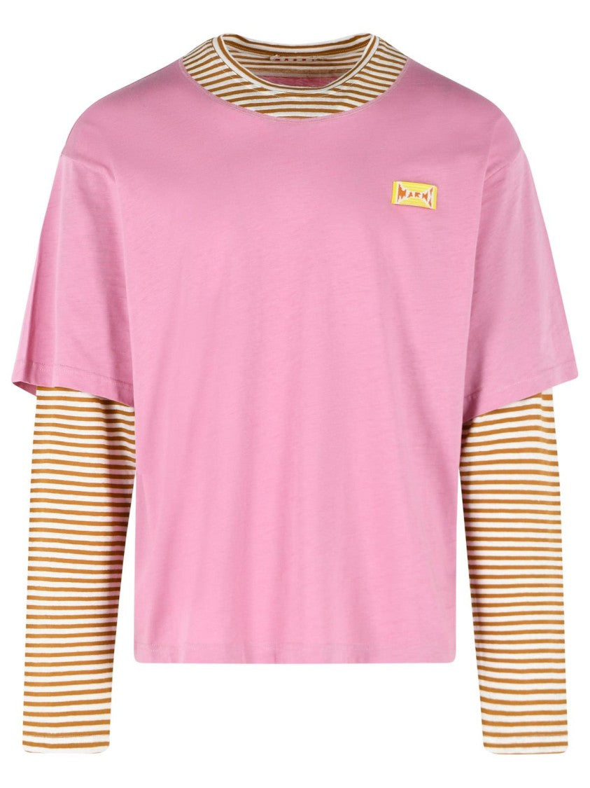 Marni Pink Linen And Cotton Double Layer T-Shirt