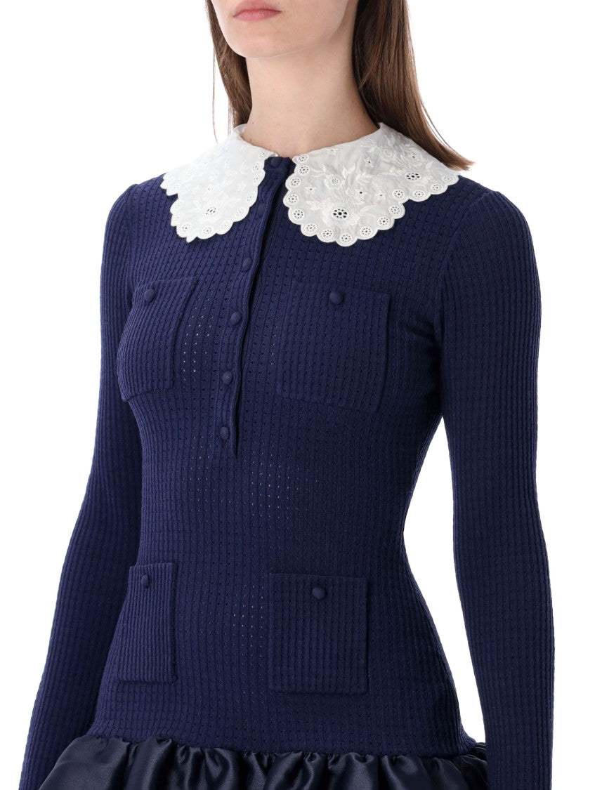 Self-Portrait Knit And Taffeta Mini Dress