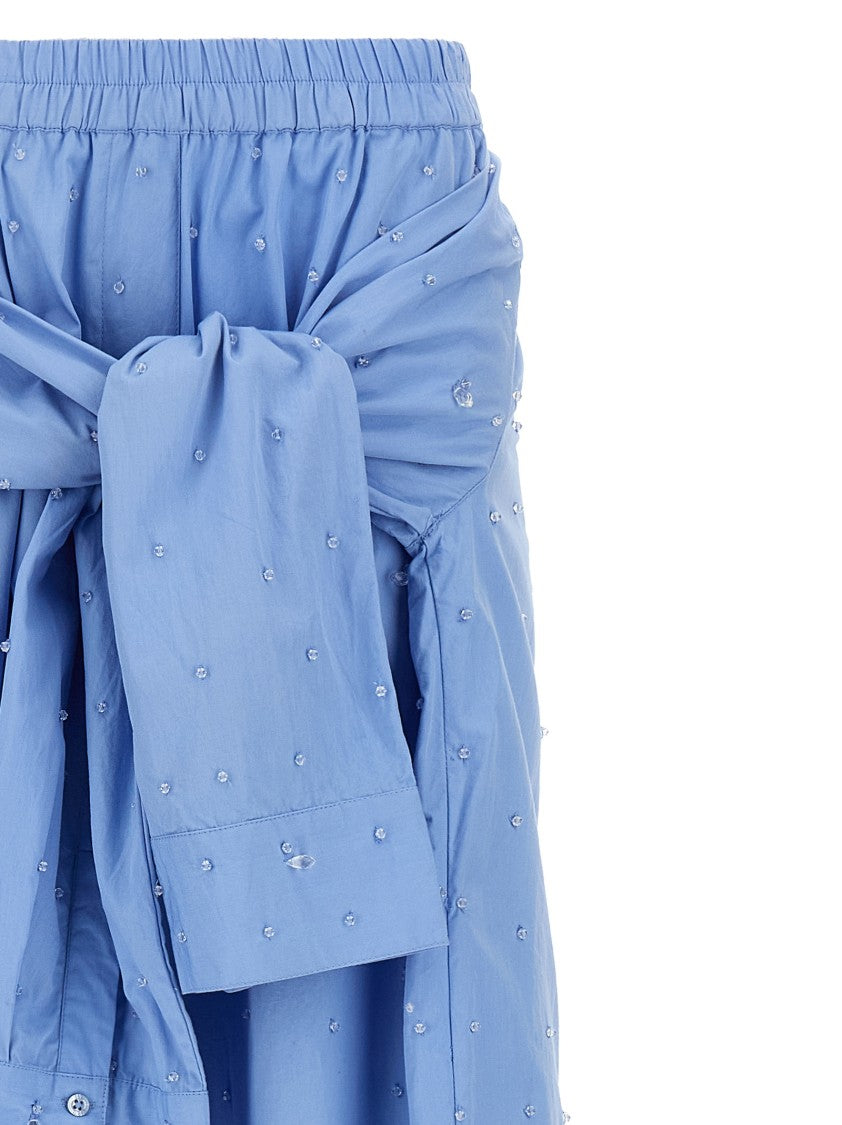 Giuseppe Di Morabito Crystal Appliqué Cotton Poplin Wide Leg Pants