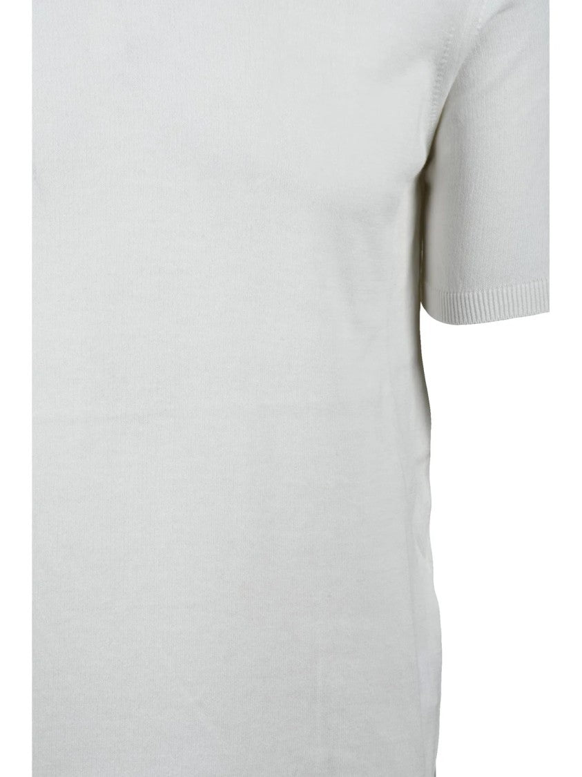 Alpha Studio White Cotton Crew Neck Knit Top