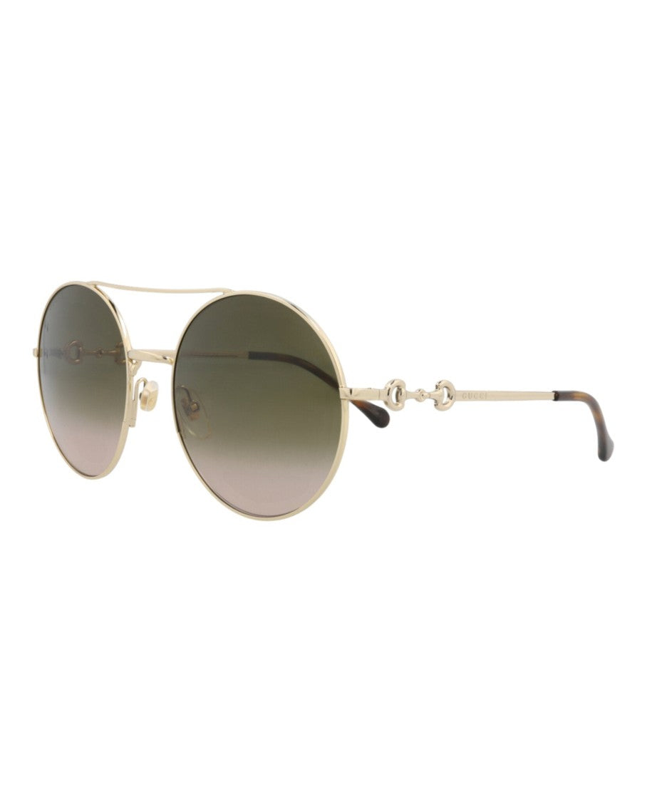 Gucci Round-Frame Metal Sunglasses With Gradient Lenses And Cutout Accents