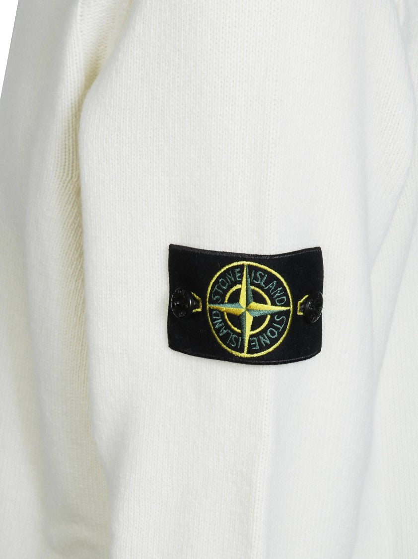 Stone Island Textured Knit Pullover Sweater With Compass Logo