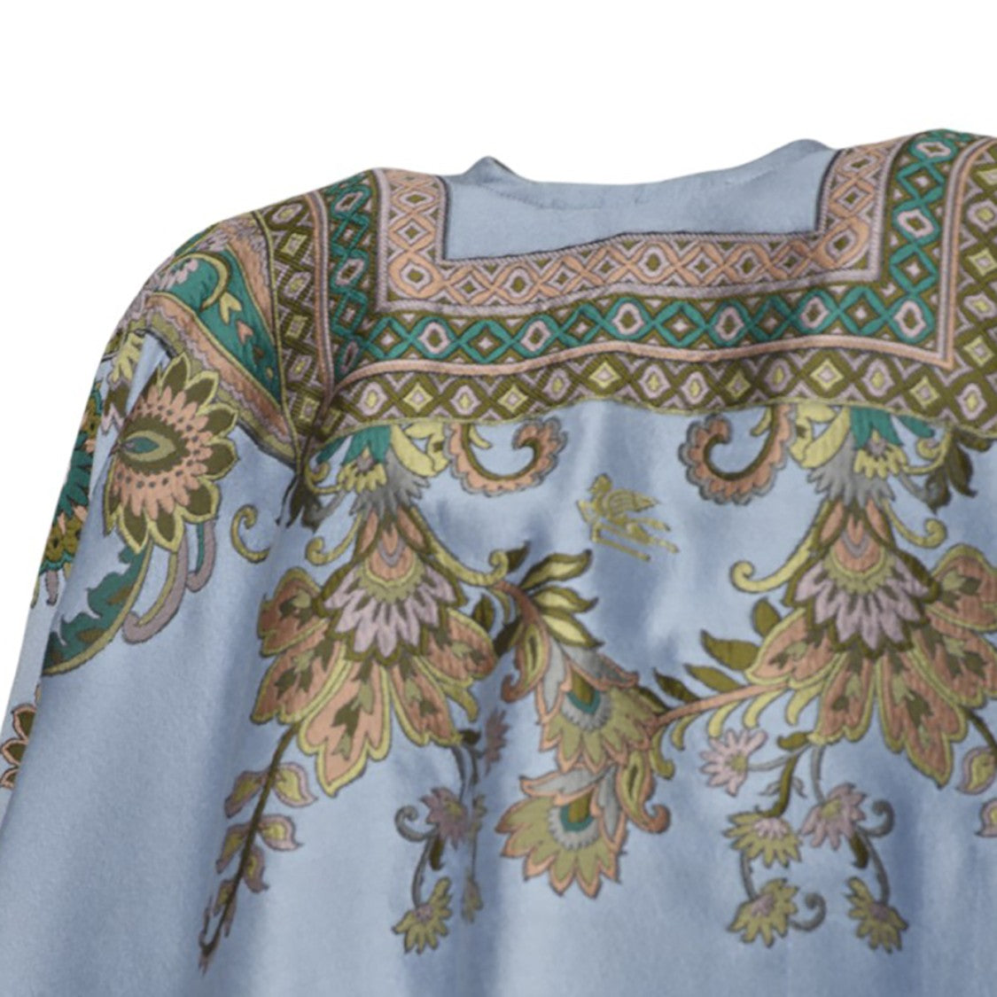 Etro Blue Jacquard Fil Coupè Wool Cape