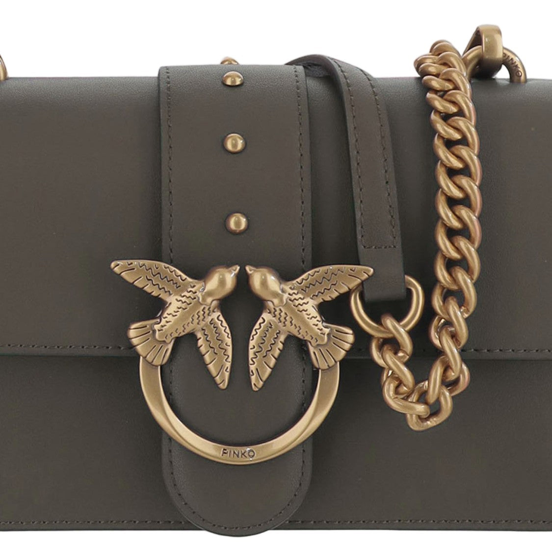 Pinko Compact Dark Olive Green Mini Bag With Love Birds Buckle