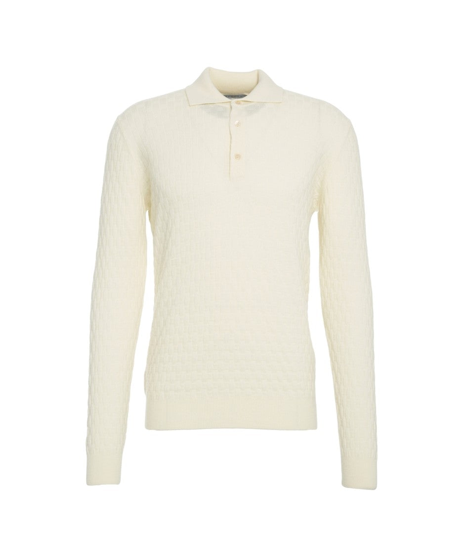 Gender Textured Knit Polo Sweater With Collar
