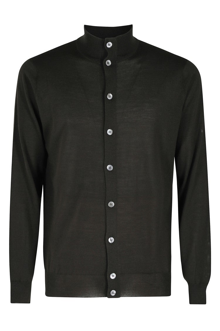 Filippo De Laurentiis High Neck Merino Wool Cardigan With Ribbed Trim