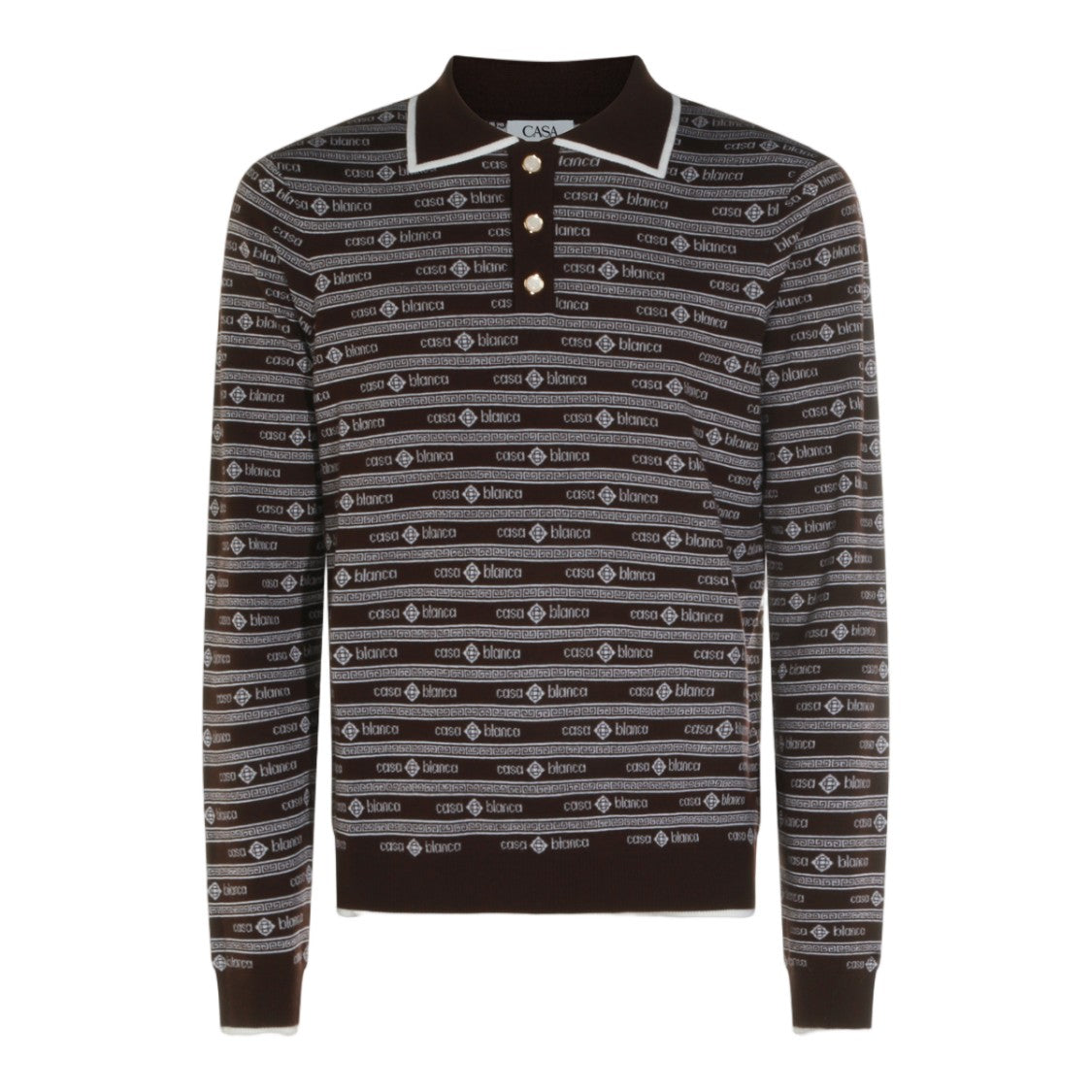 Casablanca Classic Geometric Patterned Sweater With Polo Collar And Gold-Tone Accents