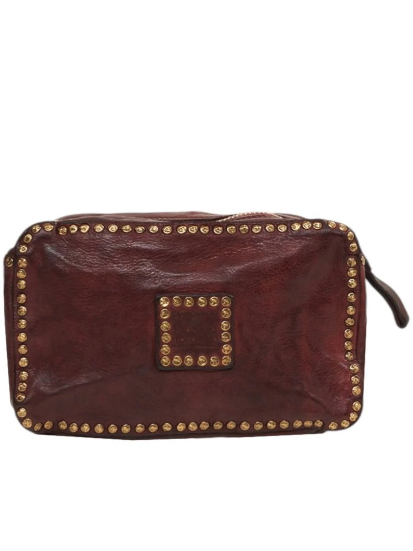 Campomaggi Rectangular Brown Leather Shoulder Bag With Gold-Tone Studs