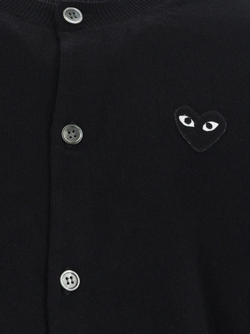 Comme Des Garçons Black Wool Cardigan With Signature Heart Patch
