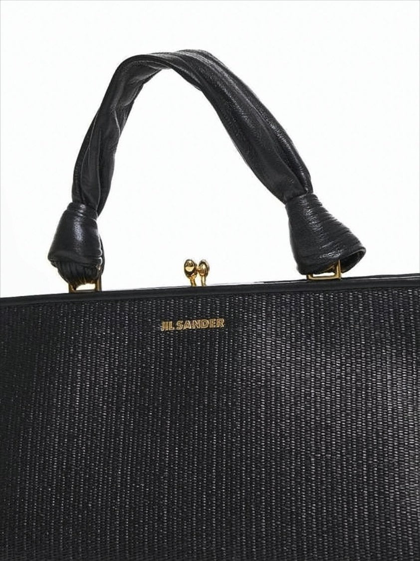 Jil Sander Textured Black Tote Bag With Gold-Tone Clasp