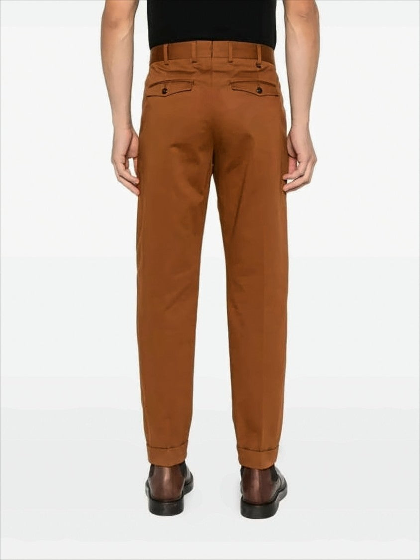 Pt Torino Straight-Leg Brown Cotton Trousers With Tailored Finish