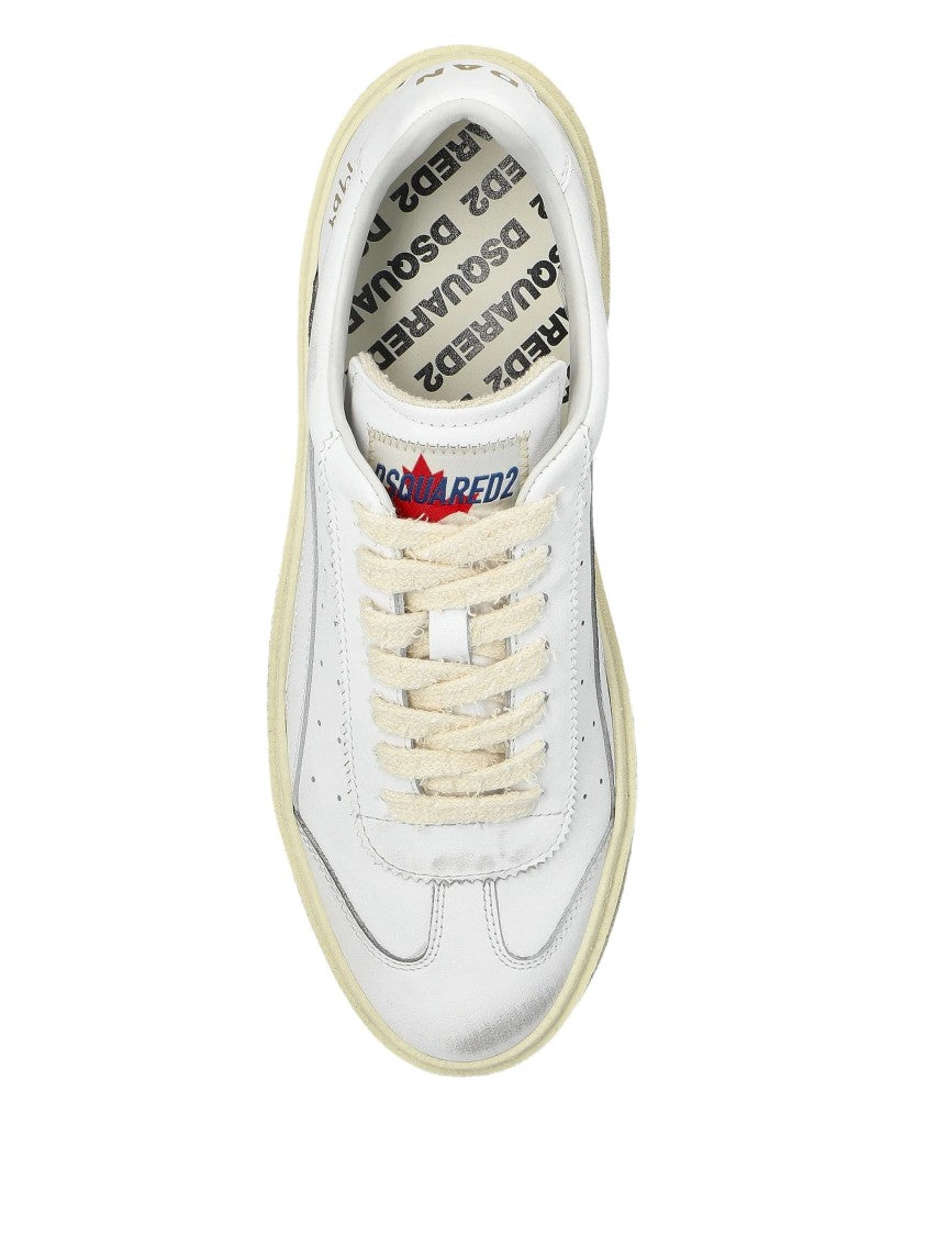 Dsquared2 White Leather Distressed Sole Gold Sneakers