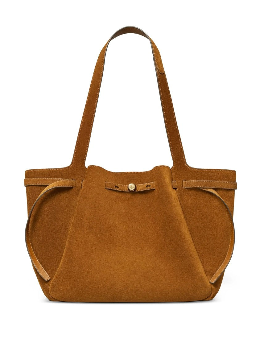 Tory Burch Structured Suede Tote Bag With Drawstring Details