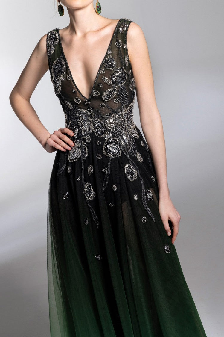 Saiid Kobeisy Gradient Printed Dress With Beading