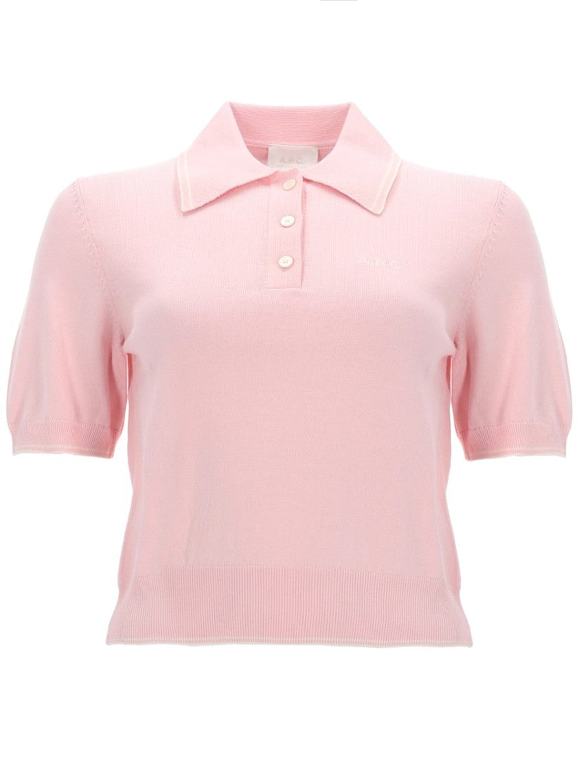 A.P.C. Lisa Pink Cotton Ribbed Polo Shirt
