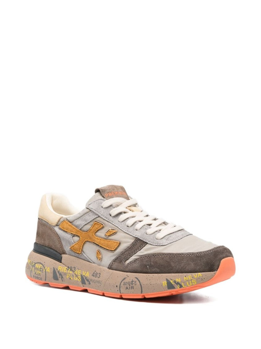 Premiata Casual Brown Sneakers With Mustard Logo