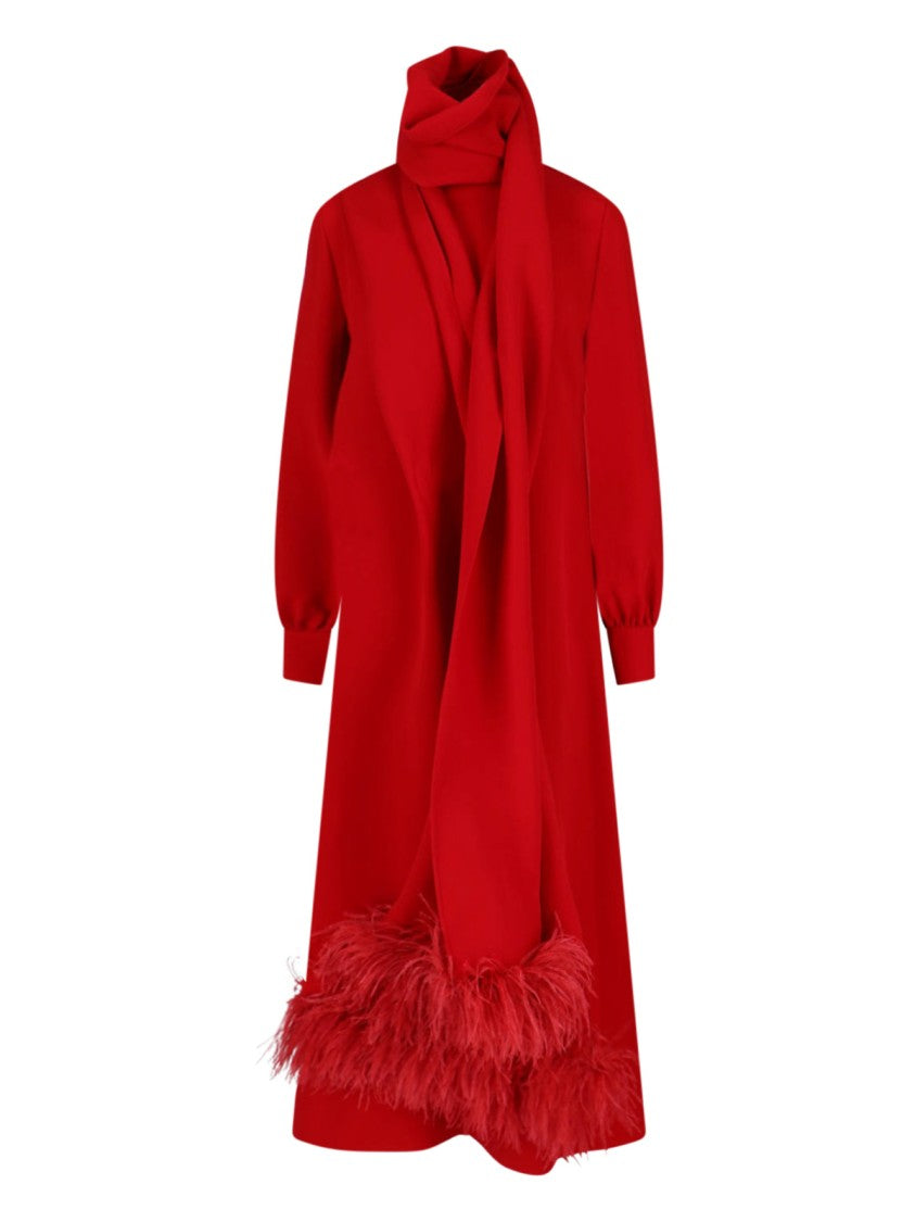 Valentino Maxi Silk Dress With Removable Scarf And Feather Details