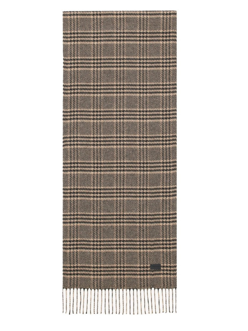 Saint Laurent Checkered Neutral Scarf In Silk And Cashmere Blend