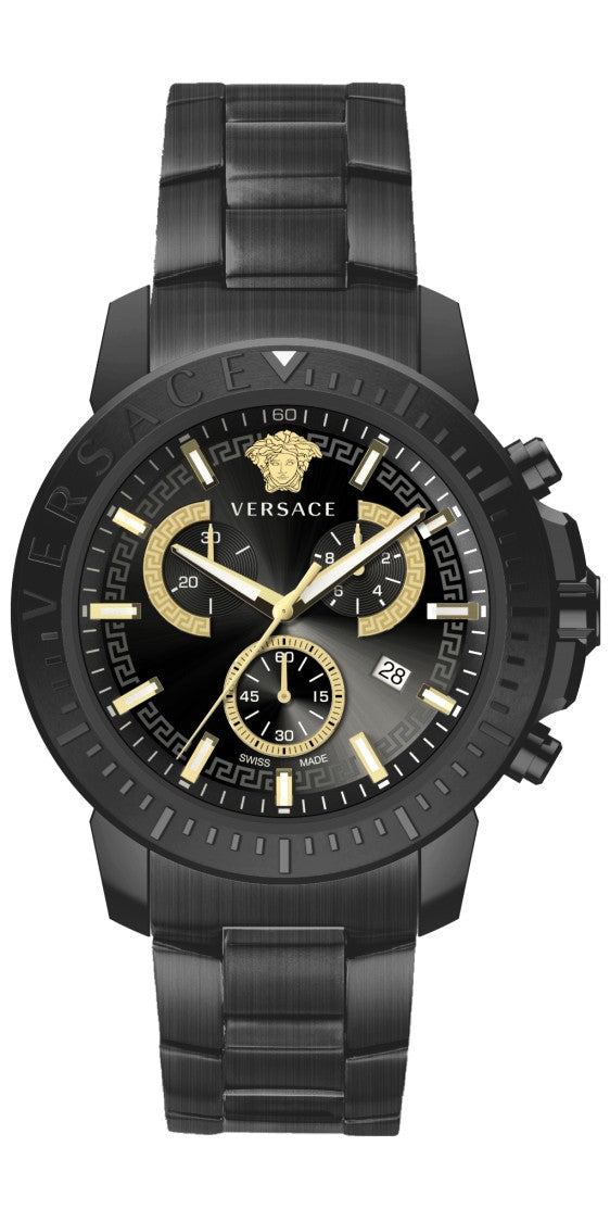 Versace Chronograph Watch With Gunmetal Stainless Steel Case And Medusa Dial