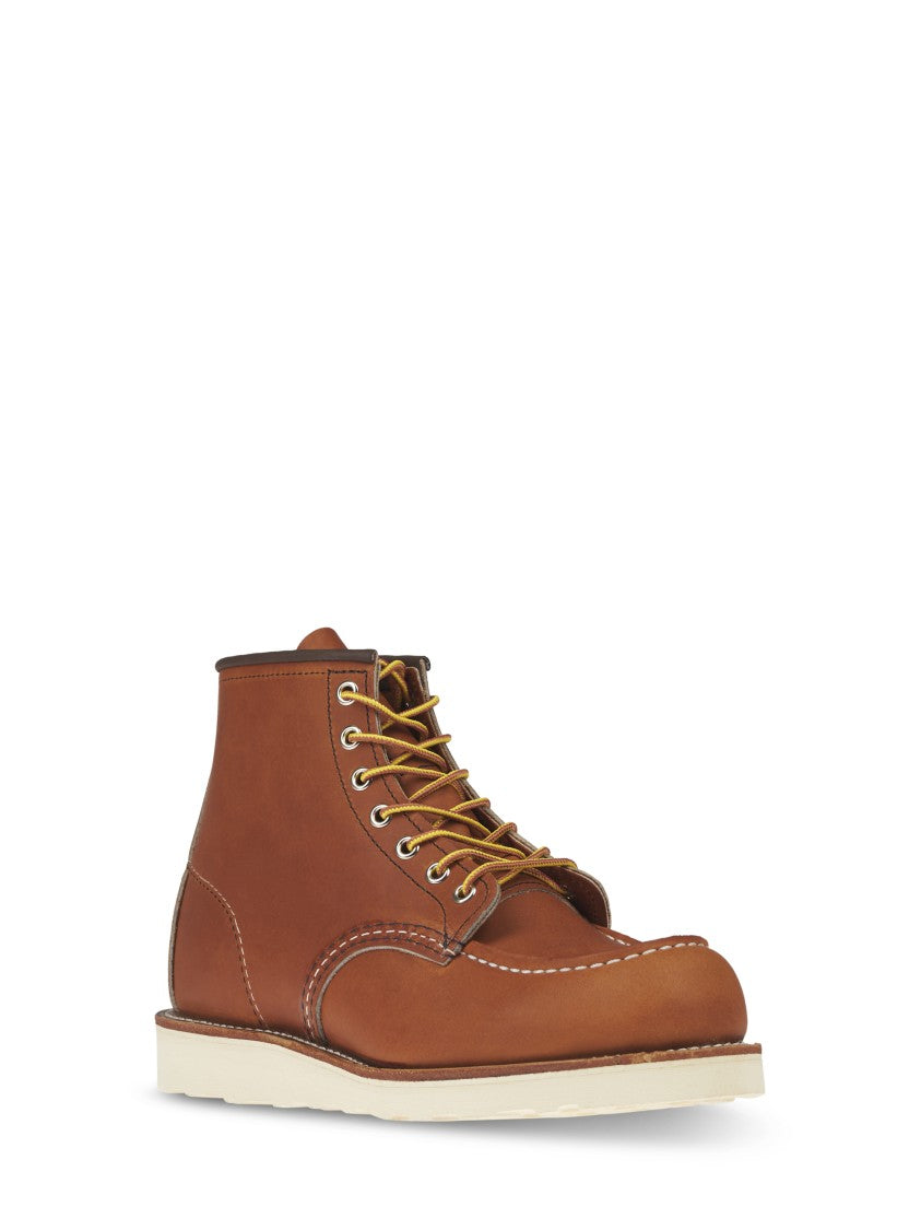 Red Wing High-Top Leather Boots With Moc Toe Design