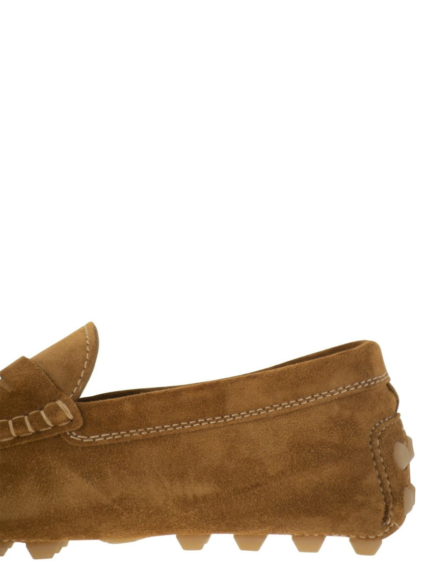 Tod's Contemporary Suede Gommino Moccasin With Embossed Monogram