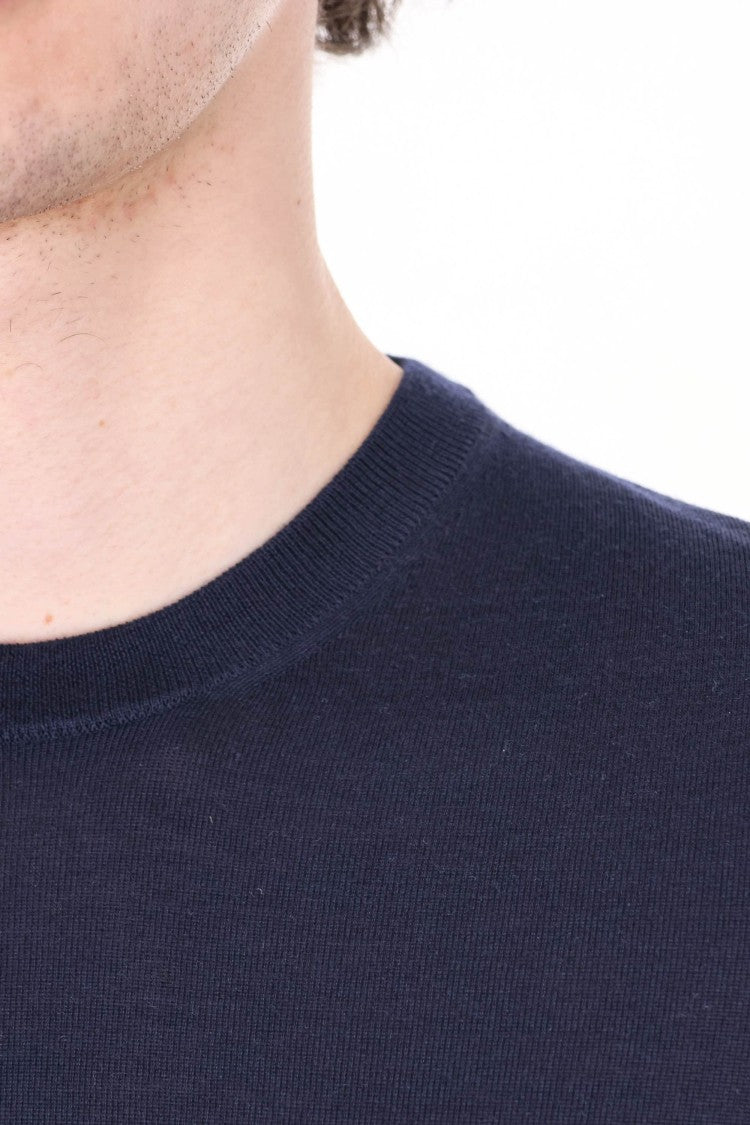 Drumohr Navy Cashmere-Wool-Silk Crewneck Sweater