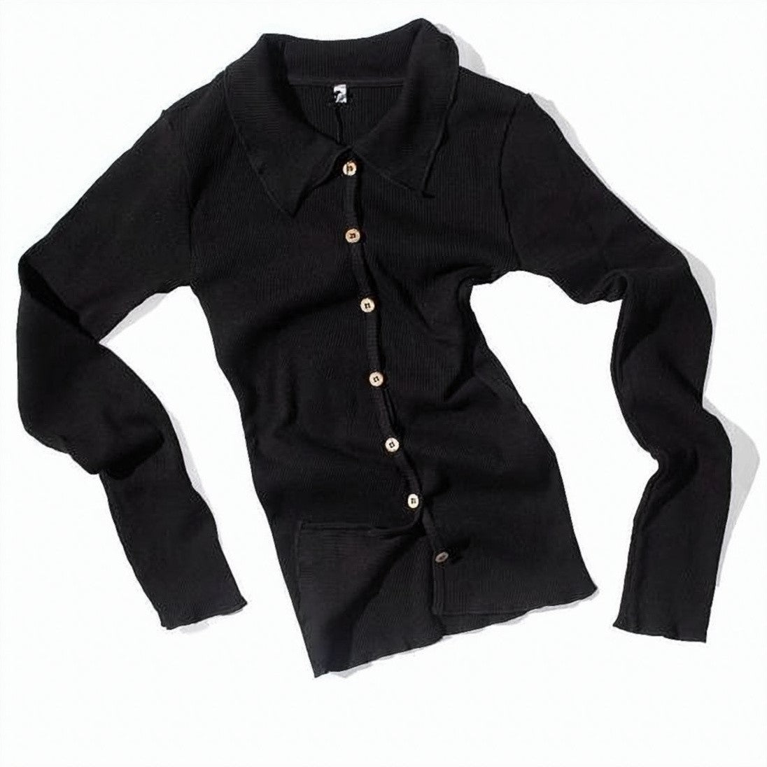 Baserange Ribbed Textured Long-Sleeved Button-Up Top