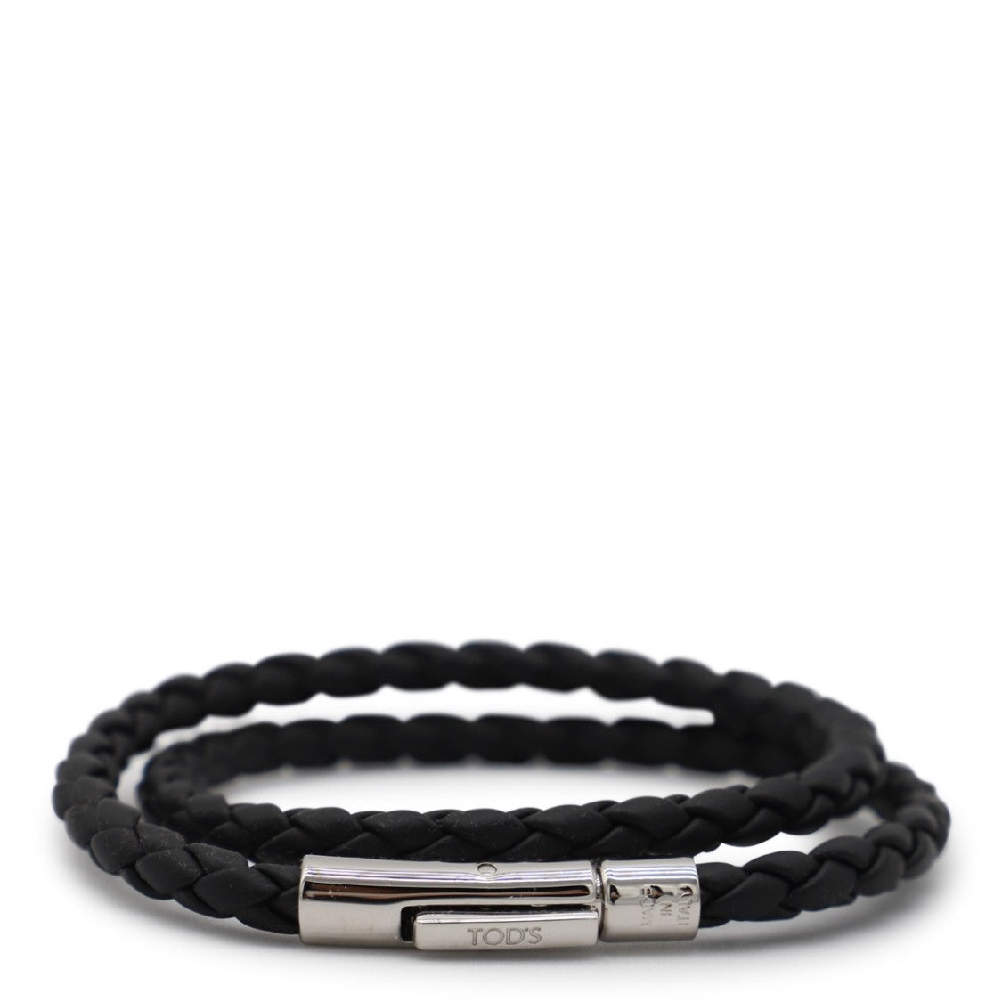 Tod's Double-Wrap Braided Leather Bracelet With Polished Silver Clasp