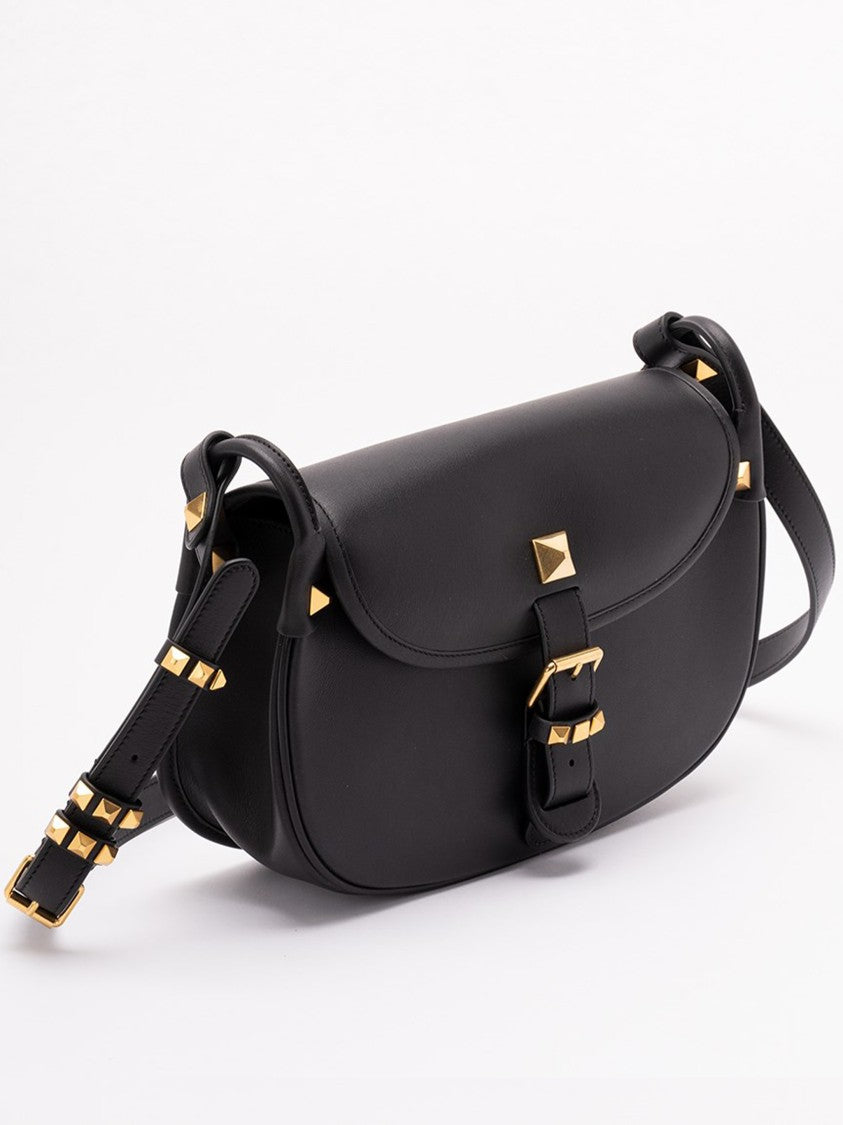 Valentino Black Curved Leather Pyramid Stud Bag