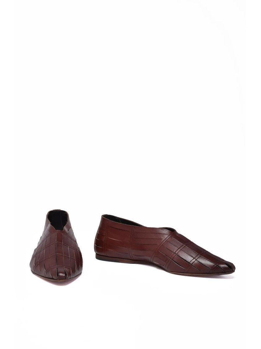 Pantanetti Brown Pointed-Toe Textured Leather Loafers