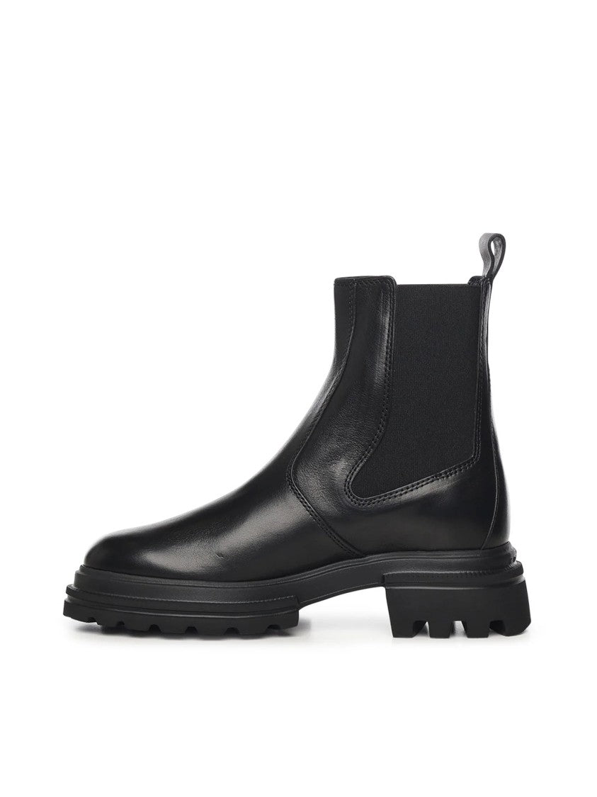 Hogan Timeless Black Leather Ankle Boots With Design