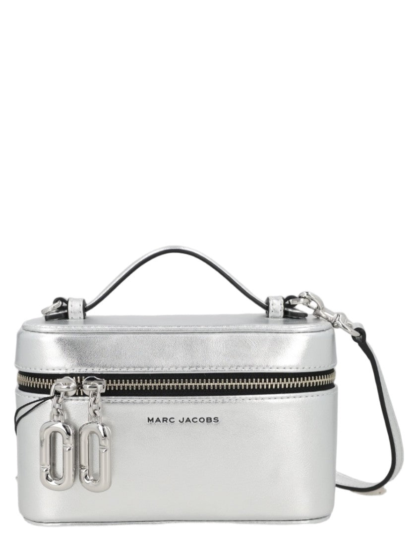 Marc Jacobs Rectangular Silver Leather Clutch With Metal Finish