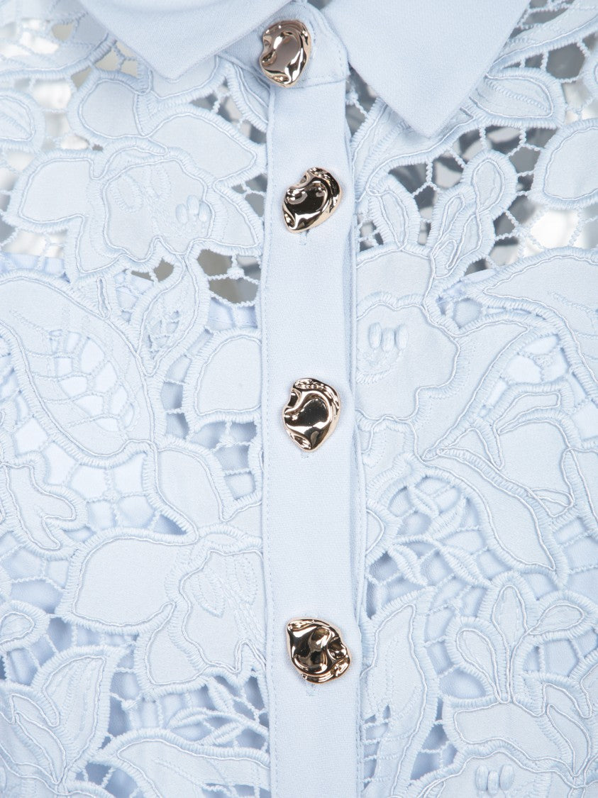 Self-Portrait Pointed Collar Blue Lace Maxi Dress With Buttoned Cuffs