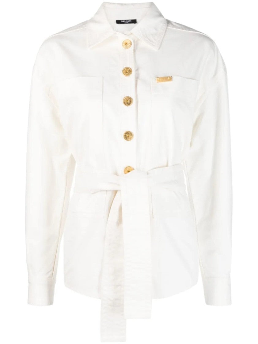 Balmain 2 Pkts Belted Denim Overshirt