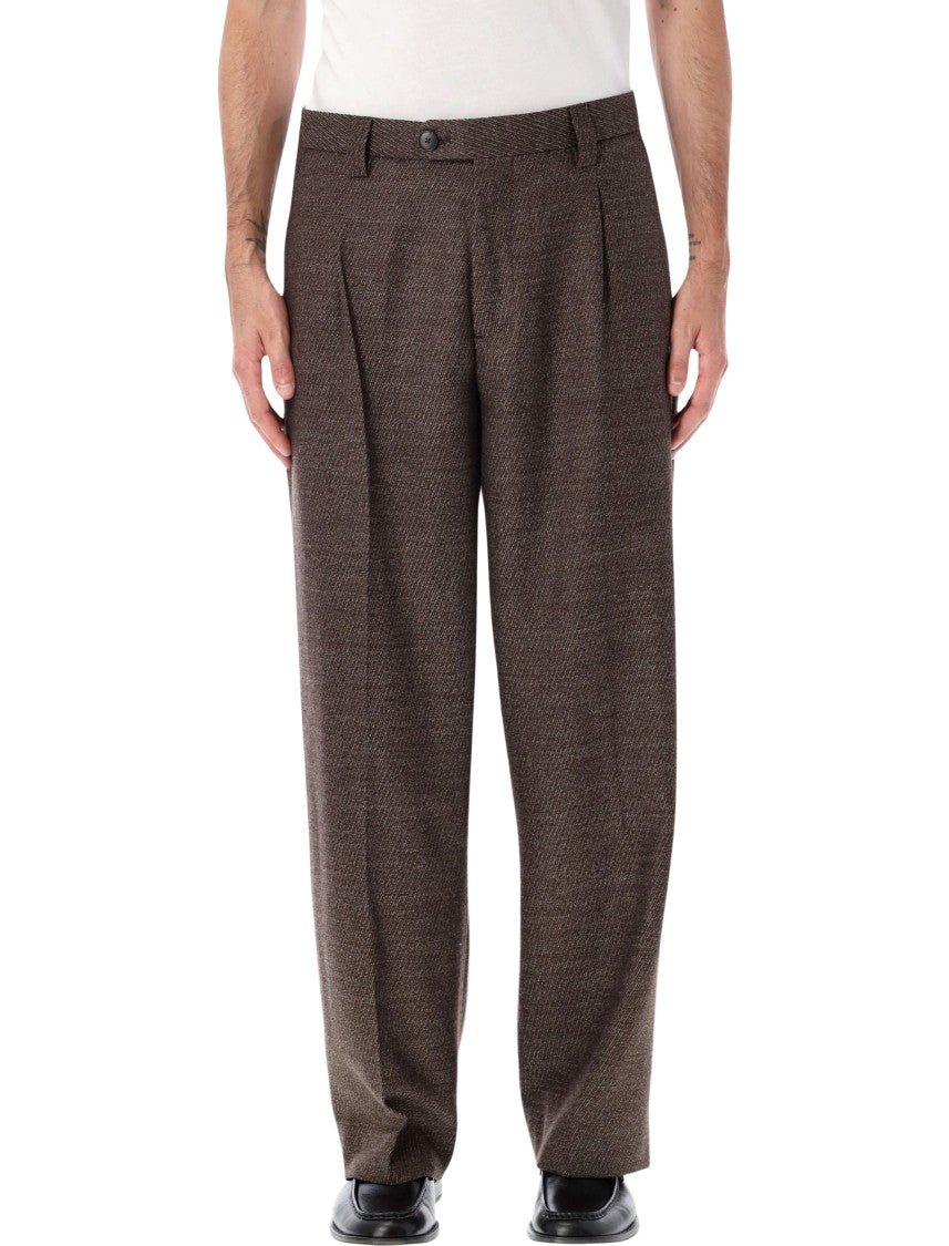 Mfpen Brown Textured Wide-Leg Trousers