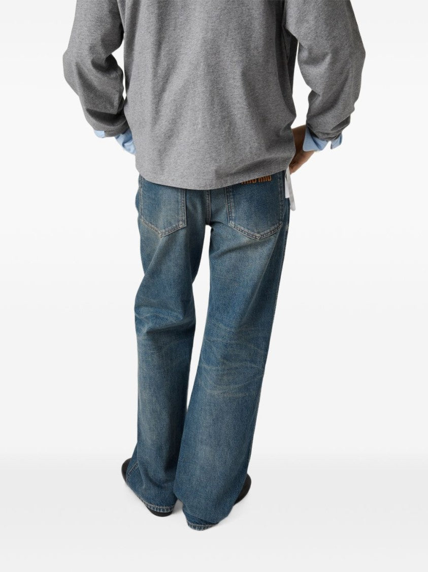 Miu Miu Wide-Leg Denim Five-Pocket Jeans