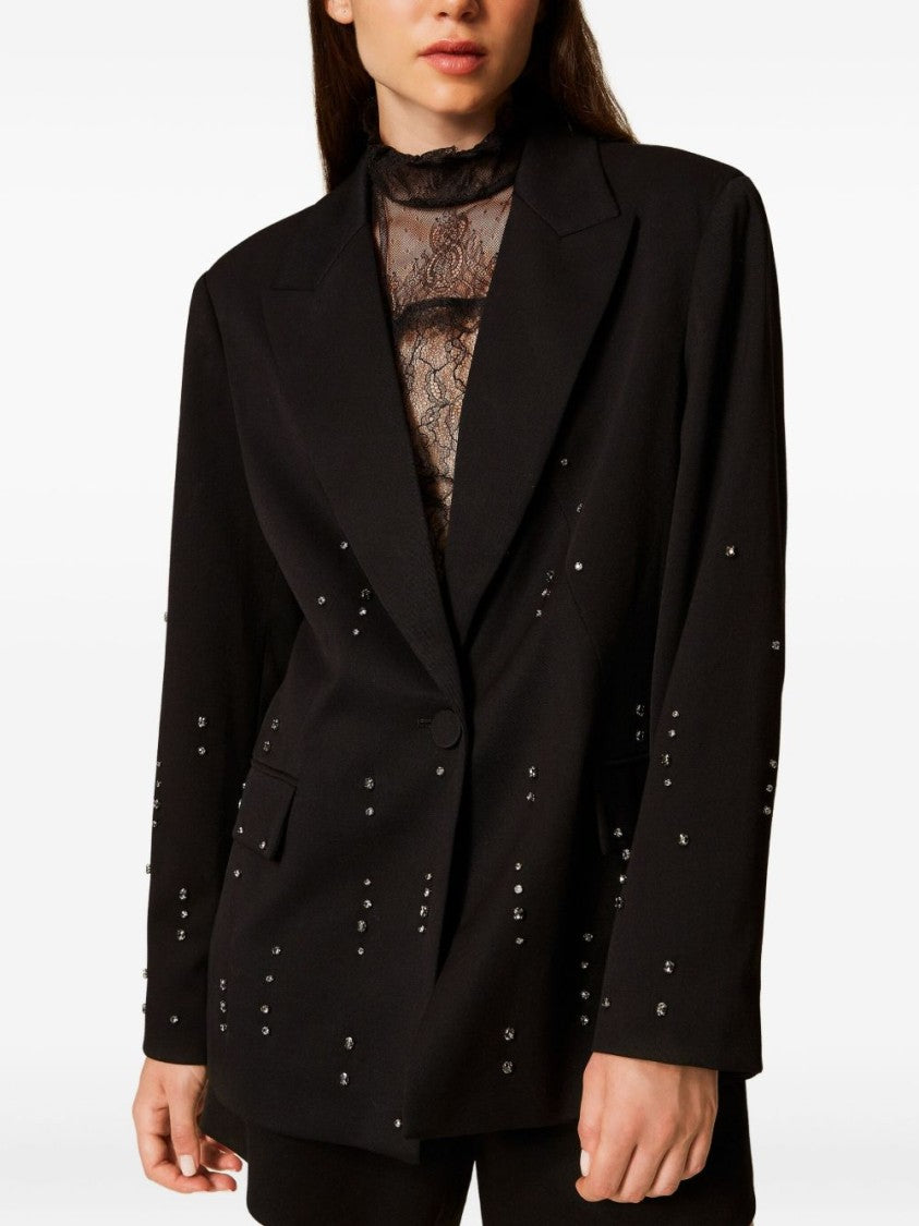 Twin-Set Tailored Black Blazer With Embellished Accents