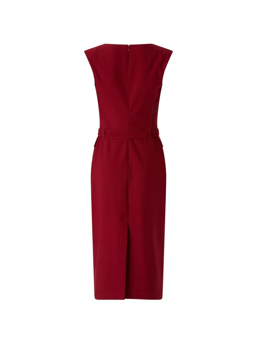 Pinko Fitted Red Crepe Midi Dress With Matching Belt