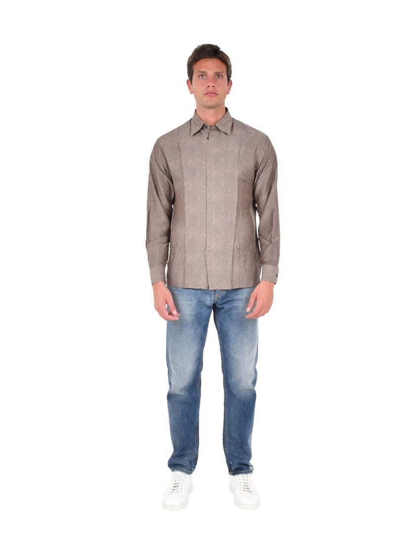 Emporio Armani Long-Sleeve Chevron Pattern Shirt In Silk-Modal Blend