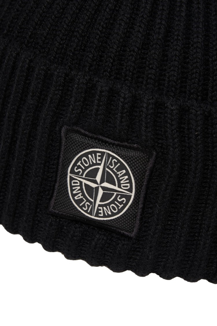 Stone Island Ribbed Knit Beanie With Logo Patch