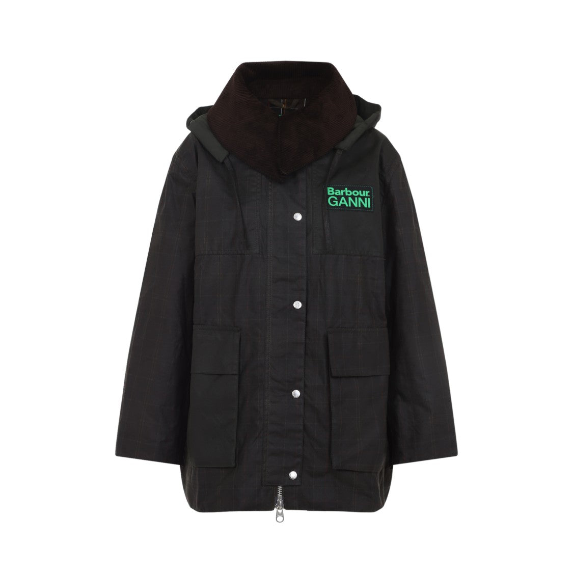 Barbour X Ganni Dark Green Waxed Cotton Short Jacket