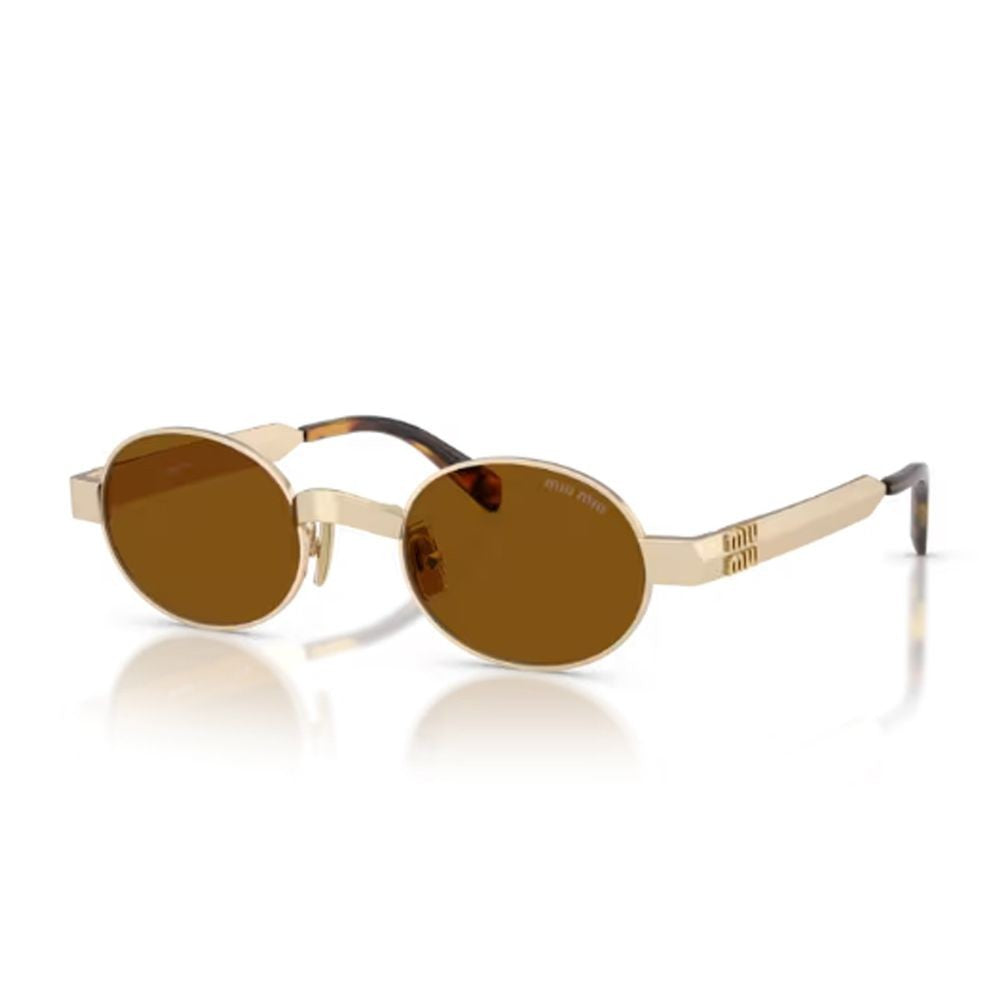 Miu Miu Compact Oval Sunglasses With Satin Gold-Tone Frame
