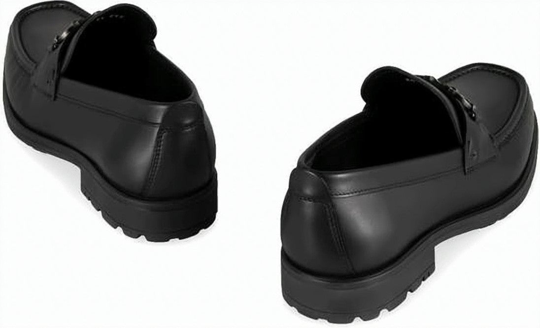 Salvatore Ferragamo Black Leather Loafers With Metallic Buckle