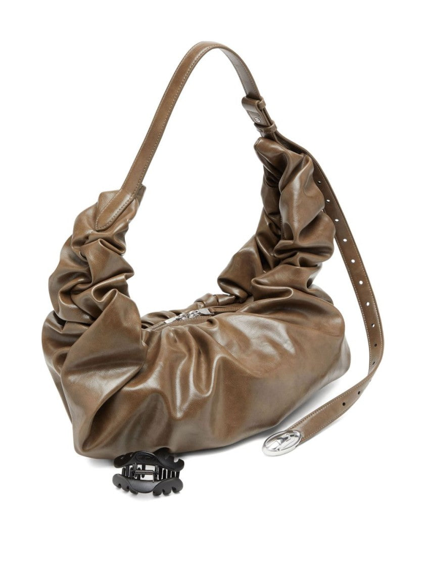 Diesel Ruched Design Grey Shoulder Bag